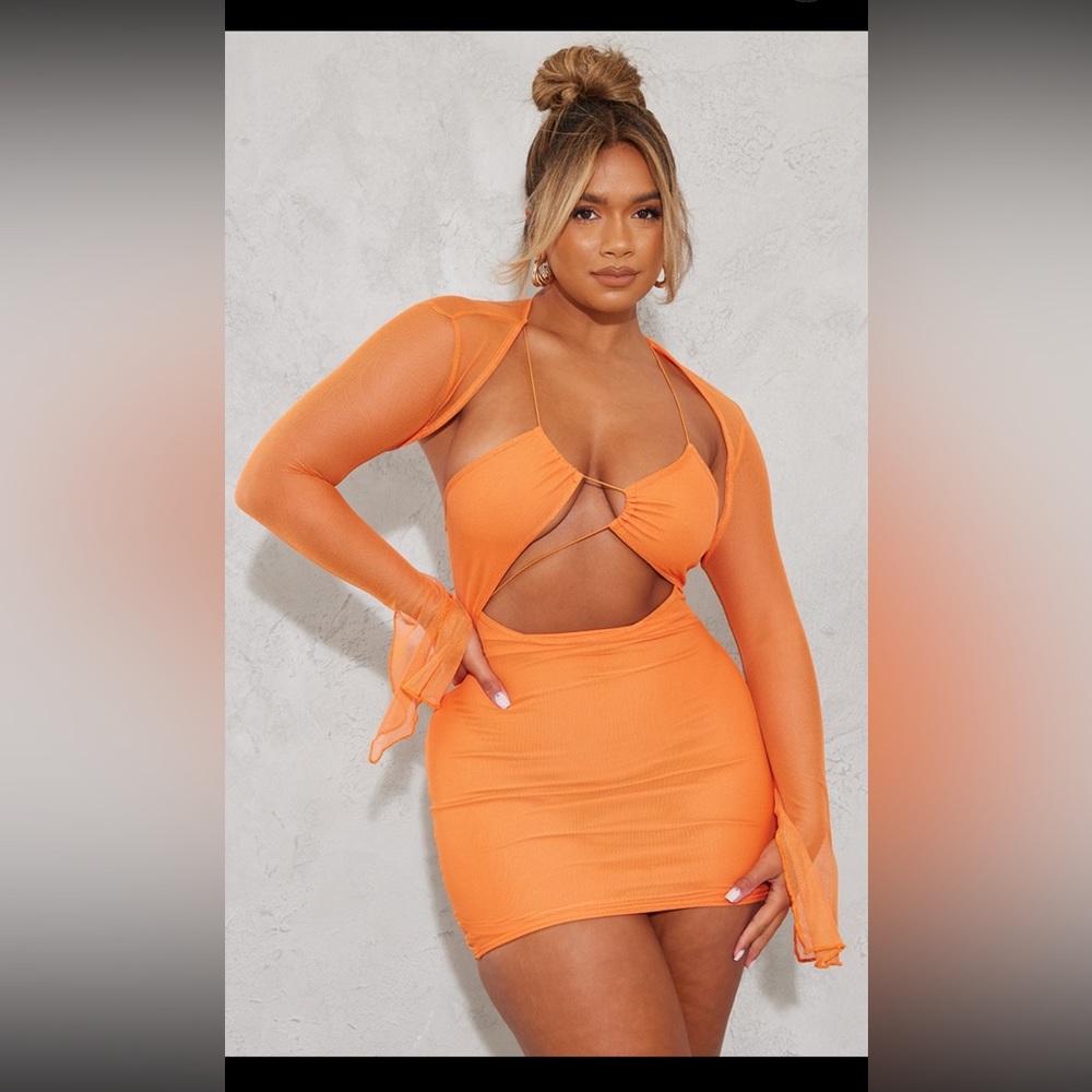 Orange mesh bodycon dress PLT